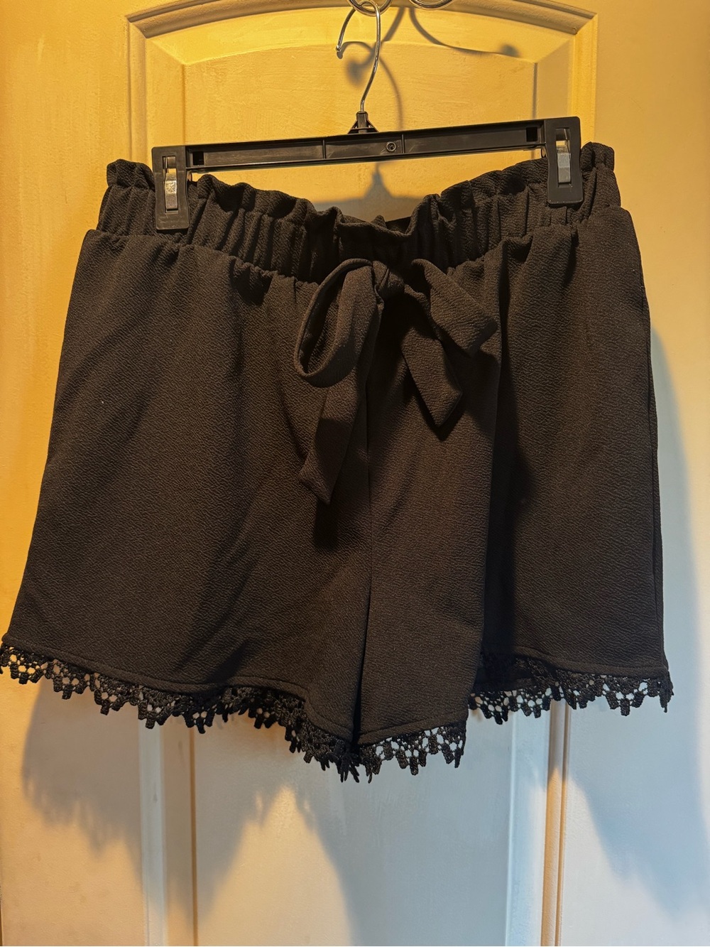Derek Heart Black Textured Drawstring Shorts with Crochet Trim